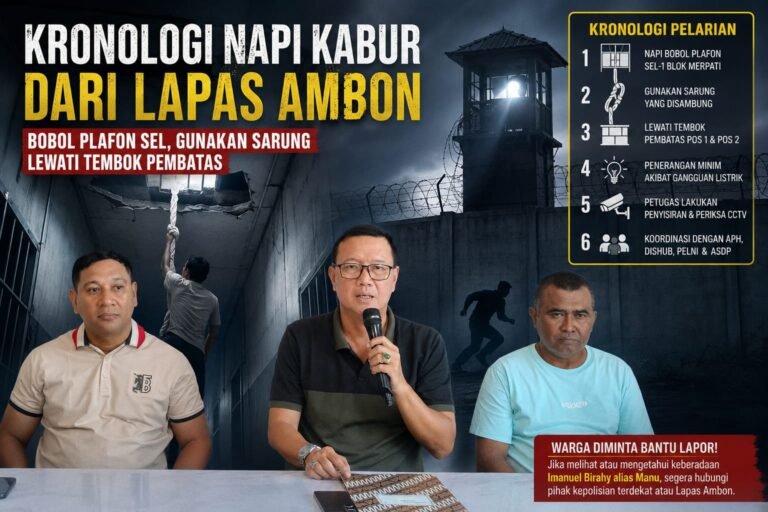 Lapas Ambon Kecolongan-Napi Kabur: Bobol Plafon Sel, Gunakan Sarung Lewati Tembok Pembatas